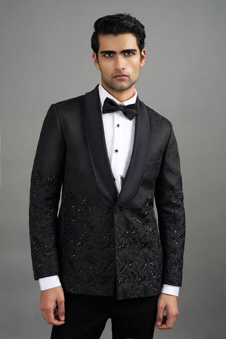 Buy Gargee Designers Black Jacquard Embroidery Rajat Tuxedo Pant Set Online at Aza Fashions Buy_Gargee Designers_Black Jacquard Embroidery Rajat Tuxedo Pant Set _Online_at_Aza_Fashions