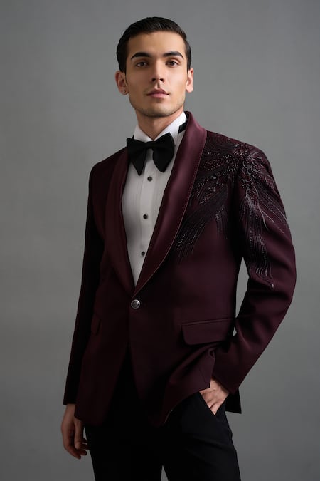 Gargee Designers Wine Polyester Embroidery Amrit Tuxedo Pant Set Online at Aza Fashions Gargee Designers_Wine Polyester Embroidery Amrit Tuxedo Pant Set _Online_at_Aza_Fashions
