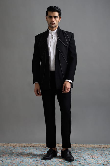 Gargee Designers Black Polyester Brooches, Beads Aditya Tuxedo Pant Set Online at Aza Fashions Gargee Designers_Black Polyester Brooches, Beads Aditya Tuxedo Pant Set _Online_at_Aza_Fashions
