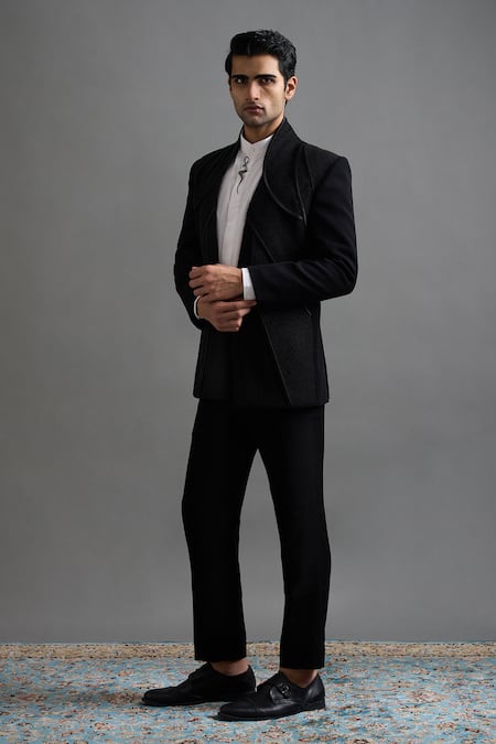 Buy Gargee Designers Black Polyester Brooches, Beads Aditya Tuxedo Pant Set Online at Aza Fashions Buy_Gargee Designers_Black Polyester Brooches, Beads Aditya Tuxedo Pant Set _Online_at_Aza_Fashions