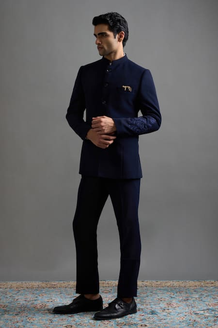 Gargee Designers Navy Polyester Embroidery, Brooches Shyamalraj Jodhpuri Pant Set Online at Aza Fashions Gargee Designers_Navy Polyester Embroidery, Brooches Shyamalraj Jodhpuri Pant Set _Online_at_Aza_Fashions