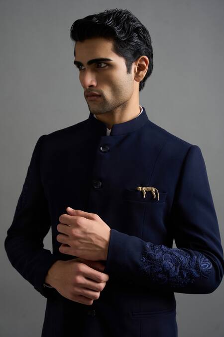 Buy Gargee Designers Navy Polyester Embroidery, Brooches Shyamalraj Jodhpuri Pant Set Online at Aza Fashions Buy_Gargee Designers_Navy Polyester Embroidery, Brooches Shyamalraj Jodhpuri Pant Set _Online_at_Aza_Fashions