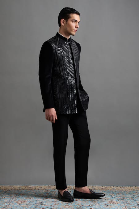 Gargee Designers Black Velvet Beads, Sequins Kaalratna Jodhpuri Pant Set Online at Aza Fashions Gargee Designers_Black Velvet Beads, Sequins Kaalratna Jodhpuri Pant Set _Online_at_Aza_Fashions