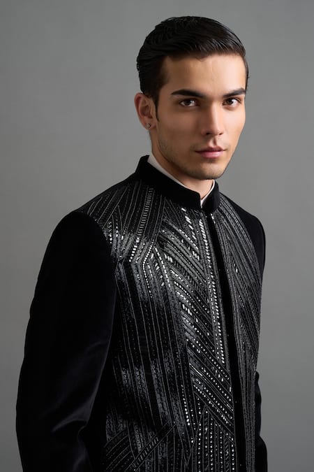 Buy Gargee Designers Black Velvet Beads, Sequins Kaalratna Jodhpuri Pant Set Online at Aza Fashions Buy_Gargee Designers_Black Velvet Beads, Sequins Kaalratna Jodhpuri Pant Set _Online_at_Aza_Fashions