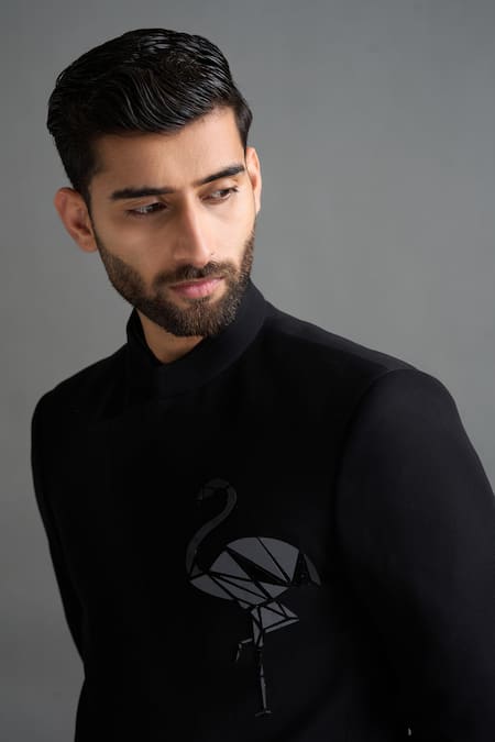 Gargee Designers Black Polyester Applique Hansraj Jodhpuri Pant Set Online at Aza Fashions Gargee Designers_Black Polyester Applique Hansraj Jodhpuri Pant Set _Online_at_Aza_Fashions