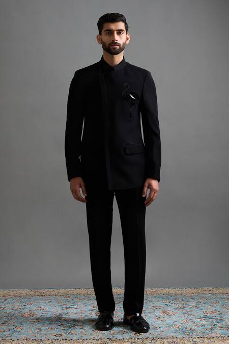 Buy Gargee Designers Black Polyester Applique Hansraj Jodhpuri Pant Set Online at Aza Fashions Buy_Gargee Designers_Black Polyester Applique Hansraj Jodhpuri Pant Set _Online_at_Aza_Fashions