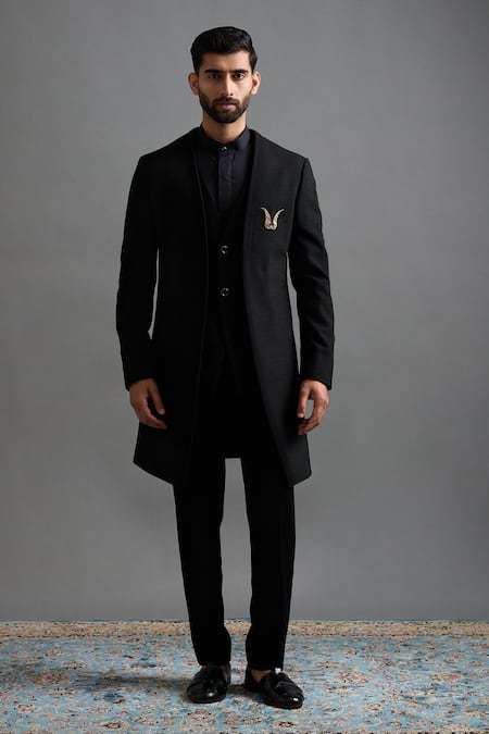 Gargee Designers Black Jacquard Brooches Viraat Jacket And Trouser Set Online at Aza Fashions Gargee Designers_Black Jacquard Brooches Viraat Jacket And Trouser Set _Online_at_Aza_Fashions