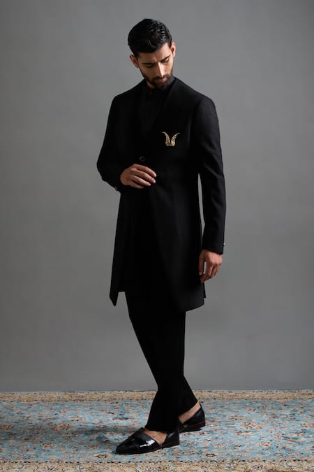 Buy Gargee Designers Black Jacquard Brooches Viraat Jacket And Trouser Set Online at Aza Fashions Buy_Gargee Designers_Black Jacquard Brooches Viraat Jacket And Trouser Set _Online_at_Aza_Fashions