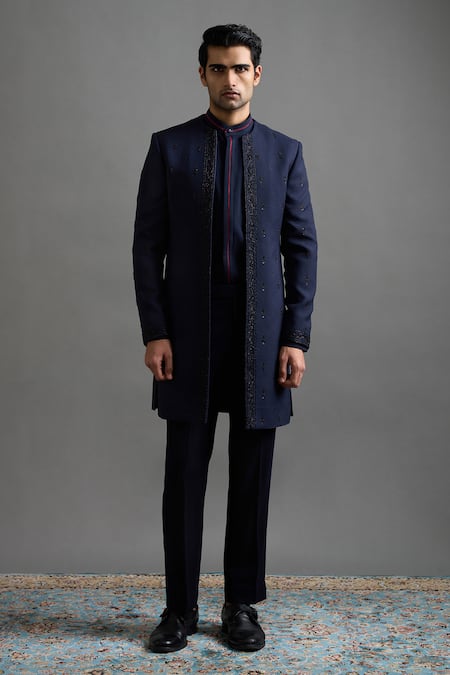 Buy Gargee Designers Navy Jacquard Embroidery Anantya Jacket And Trouser Set Online at Aza Fashions Buy_Gargee Designers_Navy Jacquard Embroidery Anantya Jacket And Trouser Set _Online_at_Aza_Fashions