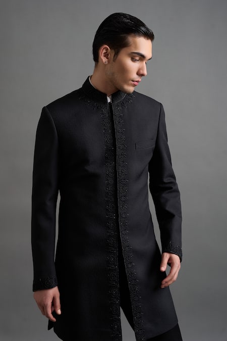 Gargee Designers Black Jacquard Embroidery Kaalratri Bandhgala Pant Set Online at Aza Fashions Gargee Designers_Black Jacquard Embroidery Kaalratri Bandhgala Pant Set _Online_at_Aza_Fashions