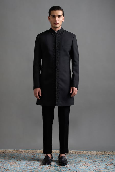 Shop Gargee Designers Black Jacquard Embroidery Kaalratri Bandhgala Pant Set Online at Aza Fashions Shop_Gargee Designers_Black Jacquard Embroidery Kaalratri Bandhgala Pant Set _Online_at_Aza_Fashions