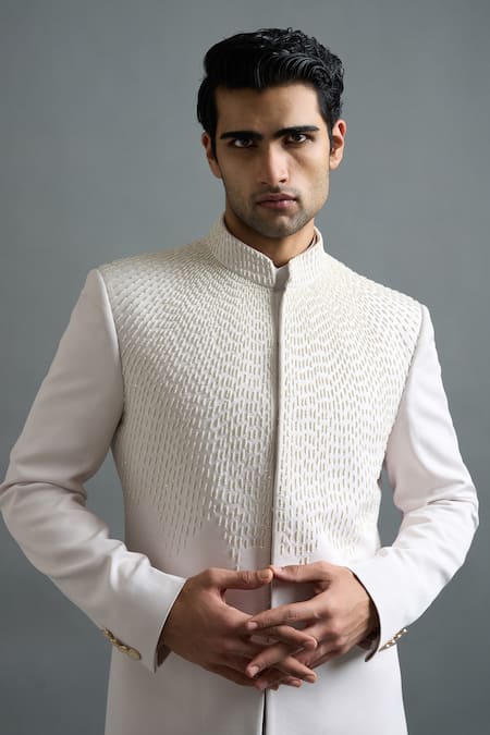 Gargee Designers Ivory Polyester Embroidery Shvet Bandhgala Pant Set Online at Aza Fashions Gargee Designers_Ivory Polyester Embroidery Shvet Bandhgala Pant Set _Online_at_Aza_Fashions