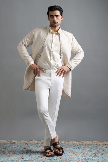 Buy_Gargee Designers_Ivory Jacquard Embroidery Shubhra Jacket Pant Set _Online_at_Aza_Fashions