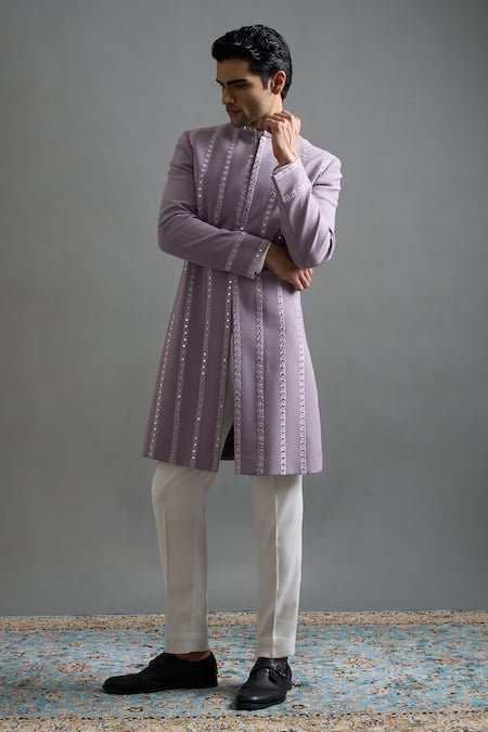 Buy Gargee Designers Purple Polyester Mirrors, Embroidery Tarang Sherwani Pant Set Online at Aza Fashions Buy_Gargee Designers_Purple Polyester Mirrors, Embroidery Tarang Sherwani Pant Set _Online_at_Aza_Fashions