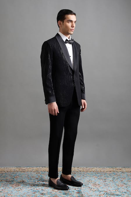 Gargee Designers Black Polyester Kshitij Tuxedo Pant Set Online at Aza Fashions Gargee Designers_Black Polyester Kshitij Tuxedo Pant Set _Online_at_Aza_Fashions