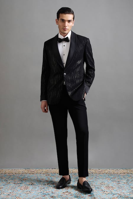 Shop Gargee Designers Black Polyester Kshitij Tuxedo Pant Set Online at Aza Fashions Shop_Gargee Designers_Black Polyester Kshitij Tuxedo Pant Set _Online_at_Aza_Fashions