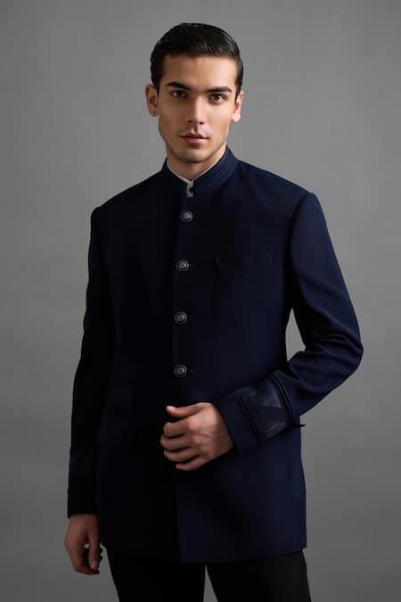 Gargee Designers Navy Polyester Veer Jodhpuri Pant Set Online at Aza Fashions Gargee Designers_Navy Polyester Veer Jodhpuri Pant Set _Online_at_Aza_Fashions
