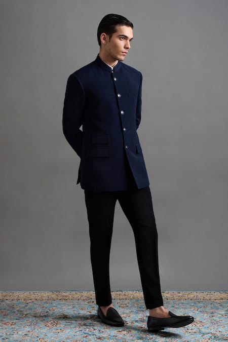 Buy Gargee Designers Navy Polyester Veer Jodhpuri Pant Set Online at Aza Fashions Buy_Gargee Designers_Navy Polyester Veer Jodhpuri Pant Set _Online_at_Aza_Fashions