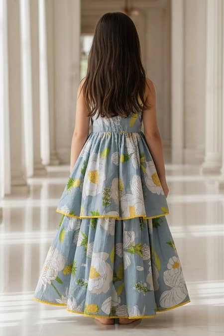 Fayon Kids Floral Print Peplum Top With Lehenga 