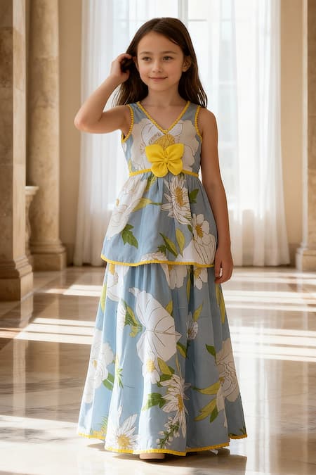 Fayon Kids Floral Print Peplum Top With Lehenga 