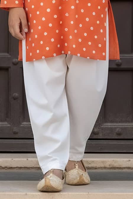 Buy_Fayon Kids_Orange Chanderi, Cotton, Crepe Embroidery, Lace Ombre Kurta With Salwar _Online_at_Aza_Fashions