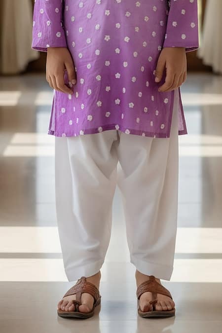 Buy_Fayon Kids_Purple Chanderi, Crepe Embroidery, Lace Ombre Kurta With Salwar _Online_at_Aza_Fashions