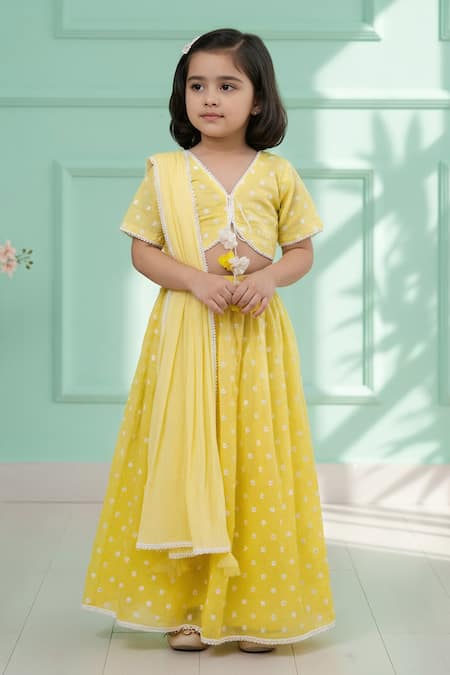 Fayon Kids Yellow Ombre Embroidered Lehenga Set