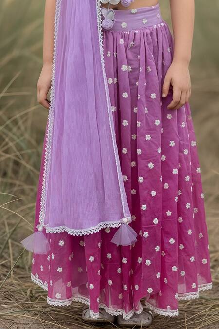 Fayon Kids Pink Chanderi, Cotton Embroidery, Lace, Tassels Butti Work Lehenga Set Online at Aza Fashions Fayon Kids_Pink Chanderi, Cotton Embroidery, Lace, Tassels Butti Work Lehenga Set _Online_at_Aza_Fashions