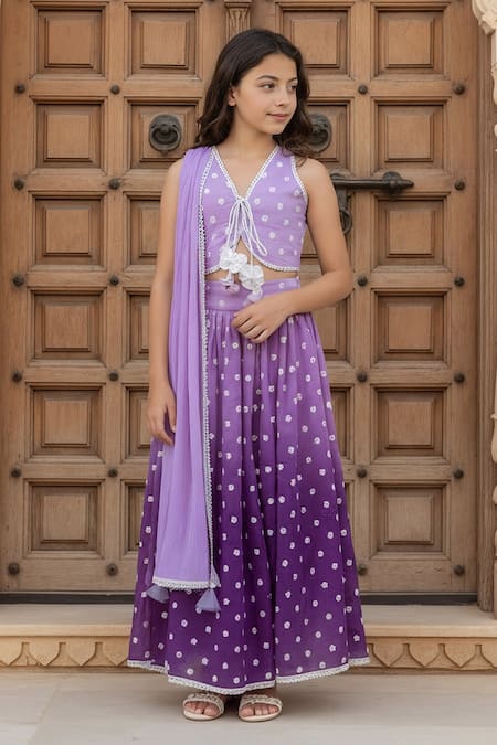 Fayon Kids Lilac Ombre Embroidered Lehenga Blouse Set