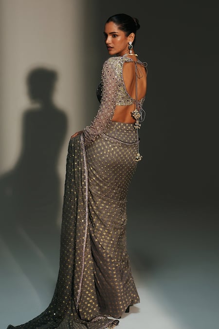 Mahima Mahajan Driti Hand Embroidered Pre-Draped Saree With Blouse 