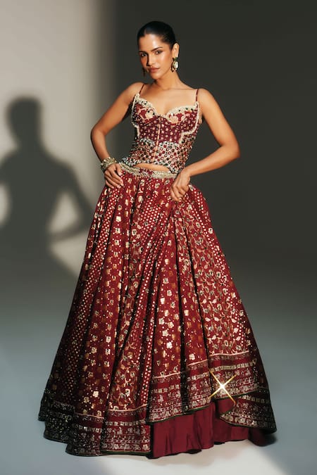 Mahima Mahajan Red , , , Organza Mala Hand Kali Lehenga Set at Aza Fashions Mahima Mahajan_Red , , , Organza Mala Hand Kali Lehenga Set _at_Aza_Fashions