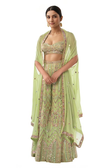 Tamanna Punjabi Kapoor Green Georgette Sweetheart Neck Embroidered Sharara With Cape Set 