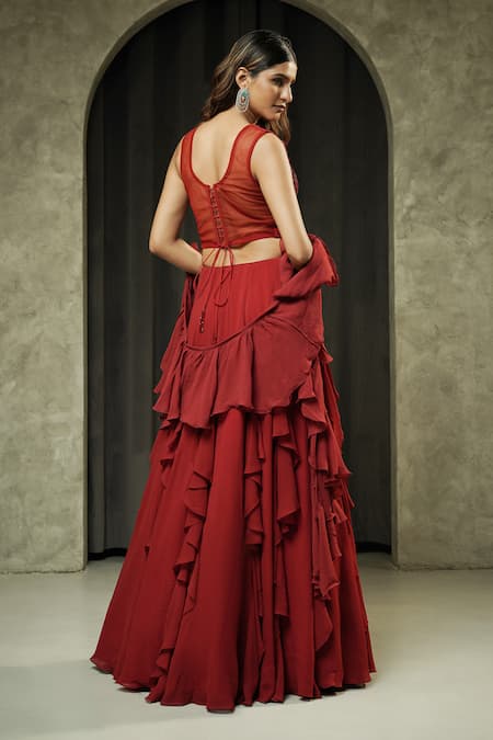 Muskan Aggarwal Ravya Mirror Embroidered Corset Lehenga Set 