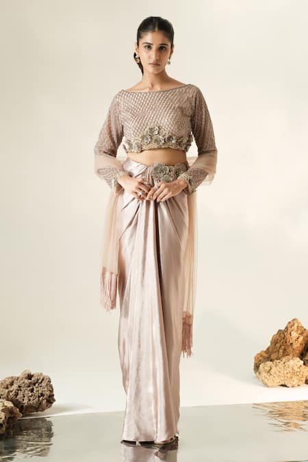 Muskan Aggarwal Ishya Embroidered Blouse Draped Skirt Set 