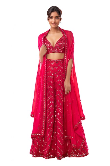 Tamanna Punjabi Kapoor Pink Georgette V Neck Embroidered Sharara With Cape Set 