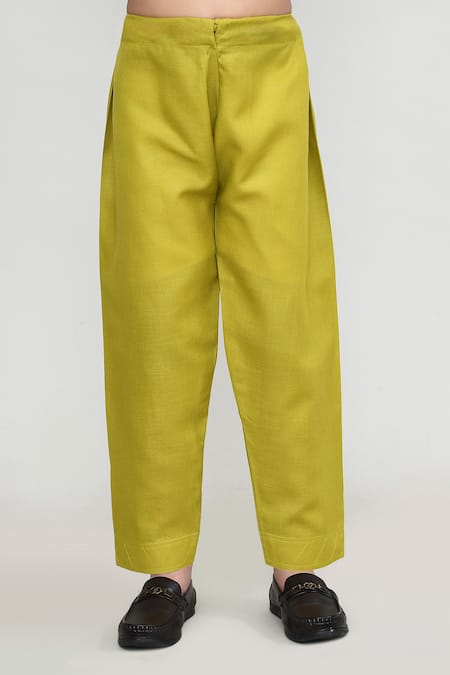 Petite Pomme_Green Jacquard Plain Kurta With Pant _Online_at_Aza_Fashions