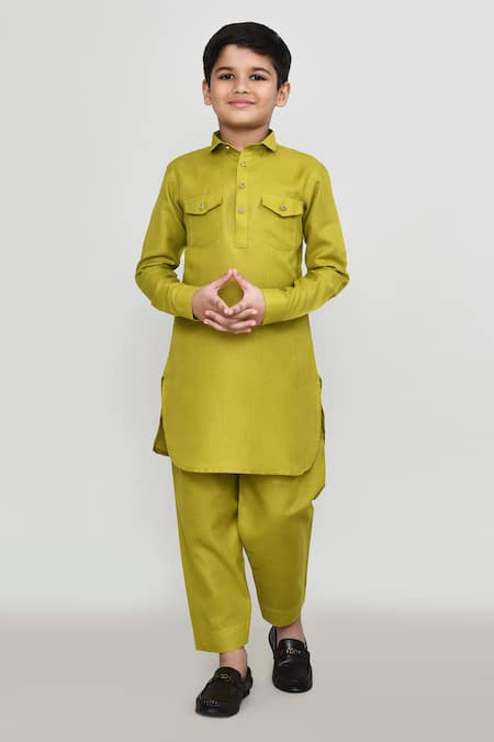 Buy_Petite Pomme_Green Jacquard Plain Kurta With Pant _Online_at_Aza_Fashions
