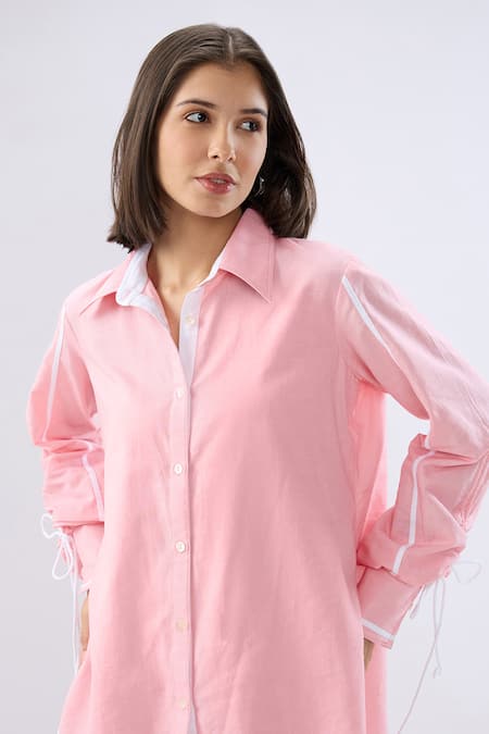 Raw & Rustic By Niti Bothra Pink Linen Collared, V-neck Shirt And Pant Set at Aza Fashions Raw & Rustic By Niti Bothra_Pink Linen Collared, V-neck Shirt And Pant Set _at_Aza_Fashions