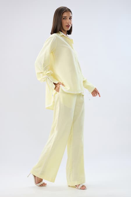 Buy Raw & Rustic By Niti Bothra Yellow Linen Collared Shirt And Pant Set Online at Aza Fashions Buy_Raw & Rustic By Niti Bothra_Yellow Linen Collared Shirt And Pant Set _Online_at_Aza_Fashions