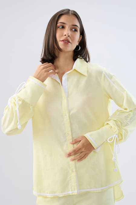 Raw & Rustic By Niti Bothra Yellow Linen Collared Shirt And Pant Set at Aza Fashions Raw & Rustic By Niti Bothra_Yellow Linen Collared Shirt And Pant Set _at_Aza_Fashions