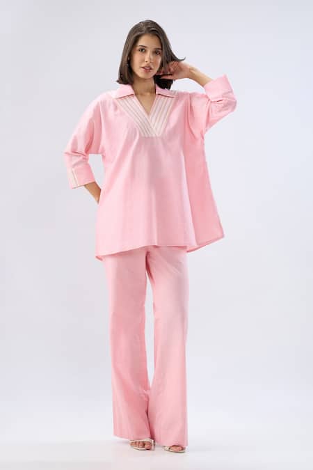 Raw & Rustic By Niti Bothra Linen V-Neck Top & Pant Set 