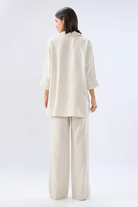 Raw & Rustic By Niti Bothra Linen V-Neck Top & Pant Set 