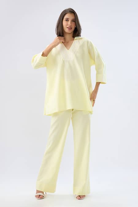 Raw & Rustic By Niti Bothra Linen V-Neck Top & Pant Set 