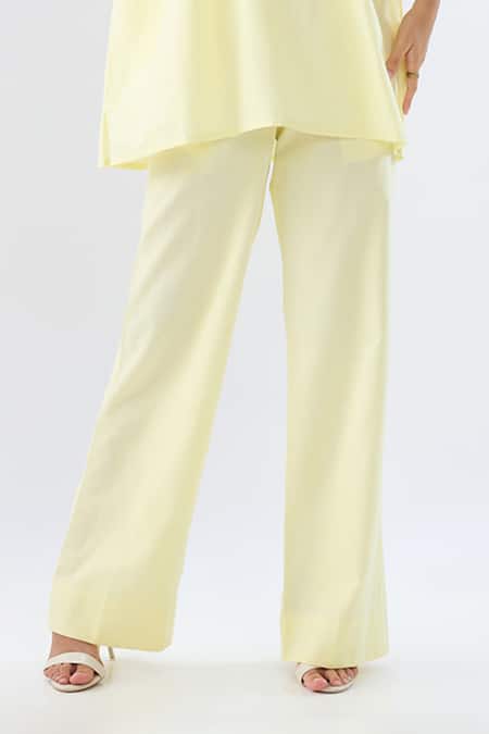 Buy Raw & Rustic By Niti Bothra Yellow Linen Embroidery V-neck, Collared Top And Pant Set Online at Aza Fashions Buy_Raw & Rustic By Niti Bothra_Yellow Linen Embroidery V-neck, Collared Top And Pant Set _Online_at_Aza_Fashions