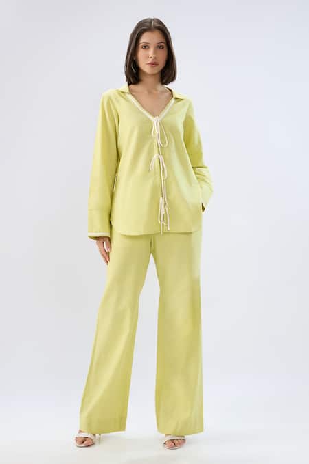 Raw & Rustic By Niti Bothra Linen Drawstring Top & Pant Set 