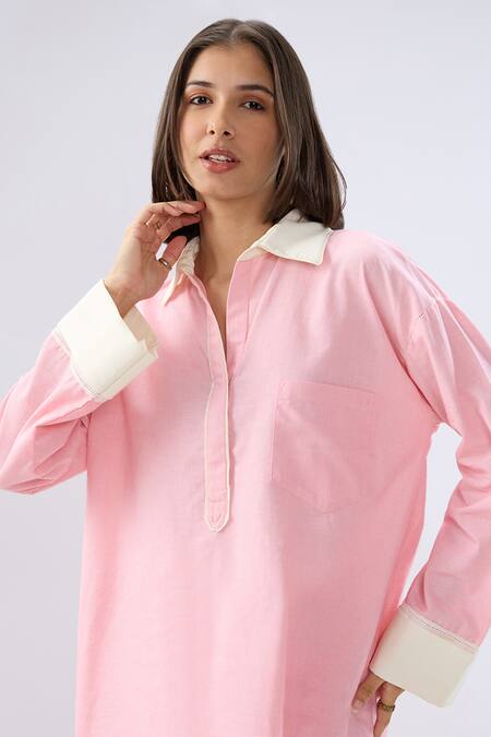 Buy Raw & Rustic By Niti Bothra Pink Linen Collared, V-neck Top And Pant Set Buy_Raw & Rustic By Niti Bothra_Pink Linen Collared, V-neck Top And Pant Set