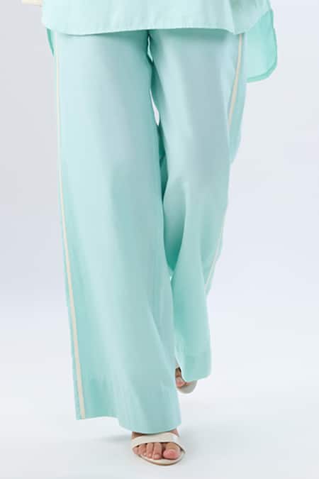 Buy Raw & Rustic By Niti Bothra Blue Linen Collared, V-neck Top And Pant Set Online at Aza Fashions Buy_Raw & Rustic By Niti Bothra_Blue Linen Collared, V-neck Top And Pant Set _Online_at_Aza_Fashions