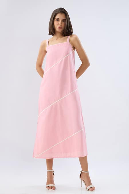 Buy Raw & Rustic By Niti Bothra Pink Linen Square Neck Midi Dress Online at Aza Fashions Buy_Raw & Rustic By Niti Bothra_Pink Linen Square Neck Midi Dress _Online_at_Aza_Fashions
