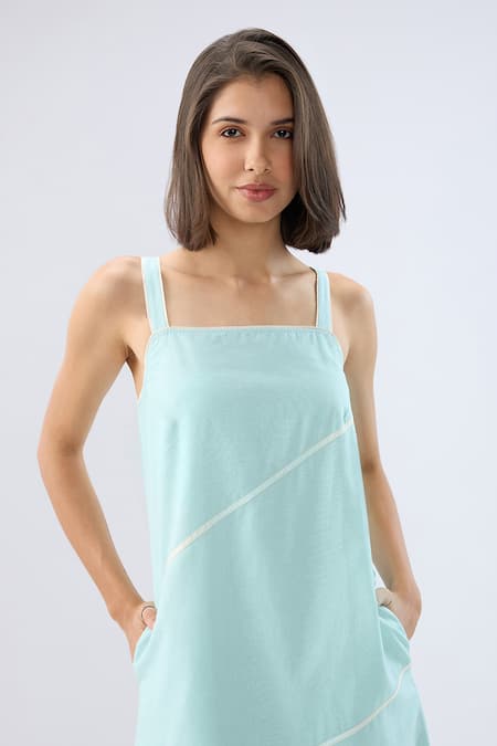 Raw & Rustic By Niti Bothra Blue Linen Square Neck Strappy Midi Dress at Aza Fashions Raw & Rustic By Niti Bothra_Blue Linen Square Neck Strappy Midi Dress _at_Aza_Fashions