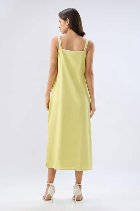 Raw & Rustic By Niti Bothra Linen Square Neck Midi Dress  